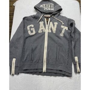 Gant Men's Rare Distressed Varsity Hoodie XXL Hooded Zipper Pull Sleeves Retro